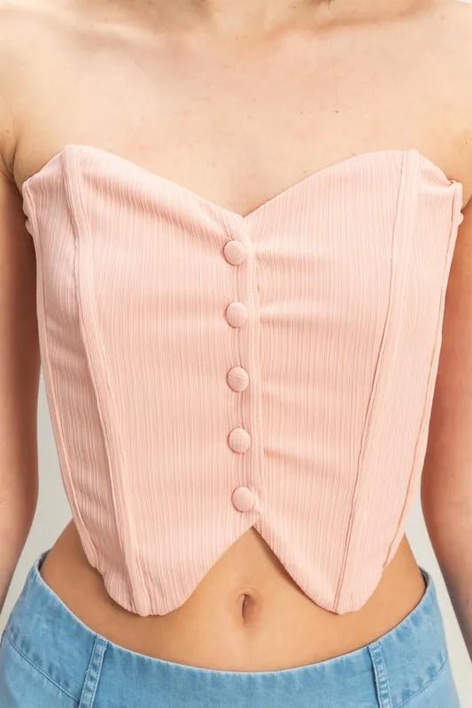 HYFVE Buttoned Front Strapless Knit Bustier Top for Women - Love Salve